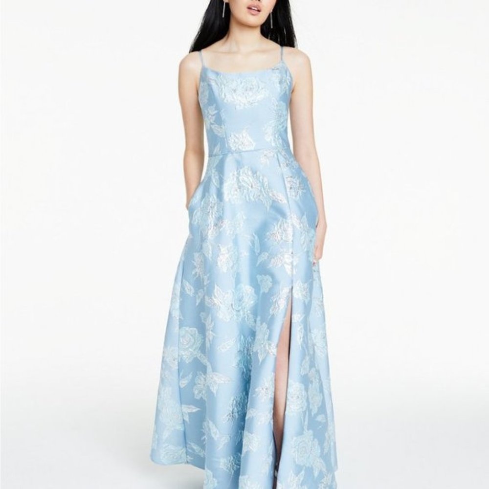 Nightway Floral Brocade Gown Light BlueSilver  14